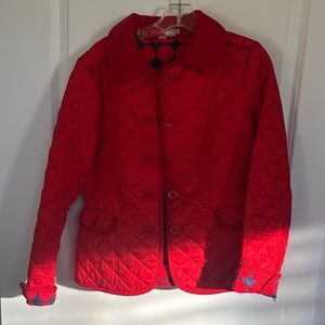 Boden Red Quilted Jacket with Polka Dot Lining